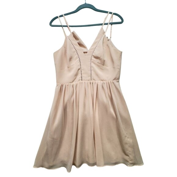 BCBGGeneration Womens Fit & Flare Chiffon Mini Dress Size 10 Pink Strappy Pleat - Picture 2 of 11